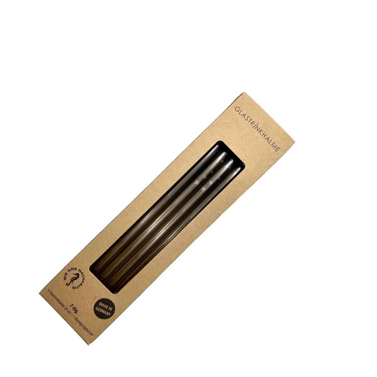 6 graue Glastrinkhalme mit Gravur (20 cm)