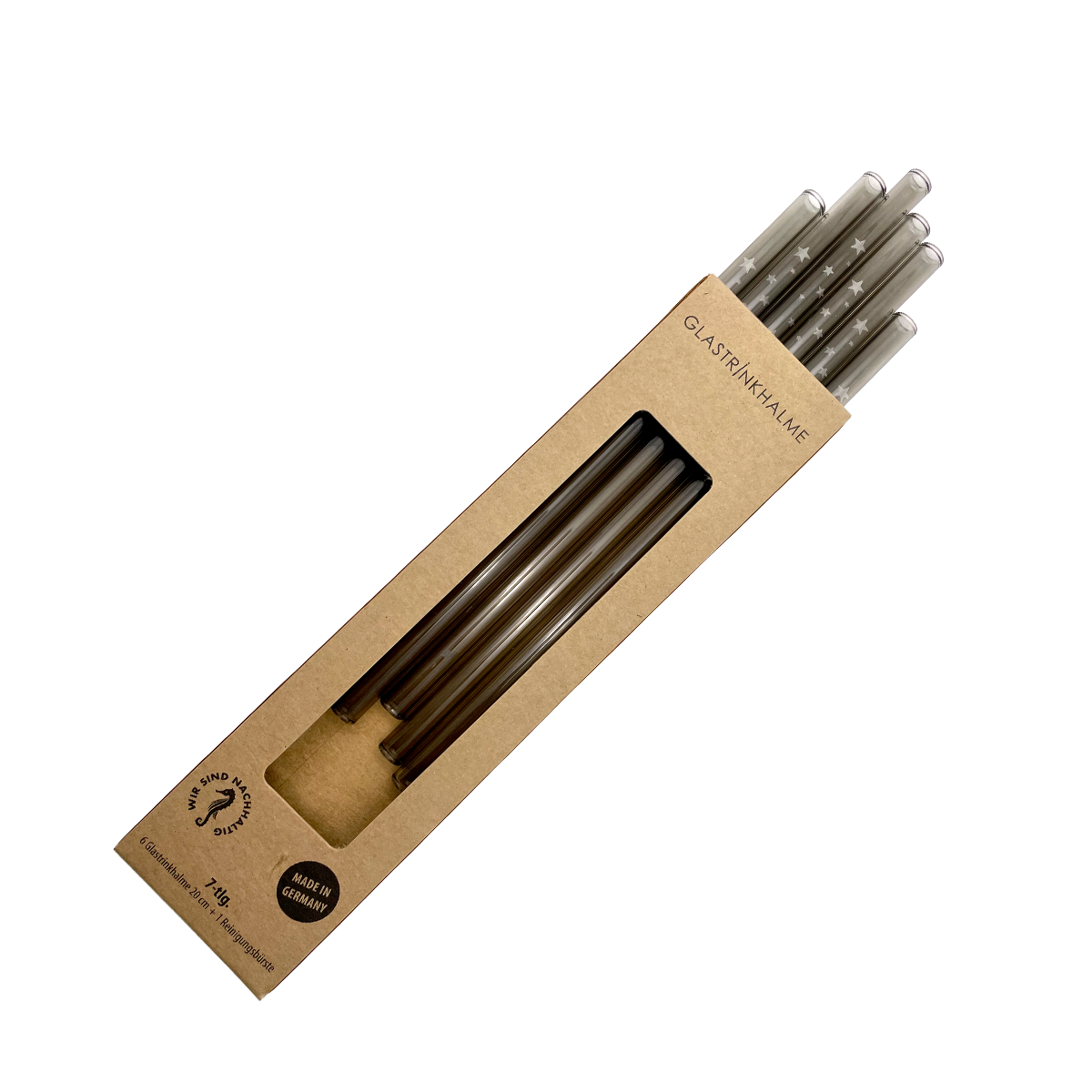 6 graue Glastrinkhalme mit Gravur (20 cm)