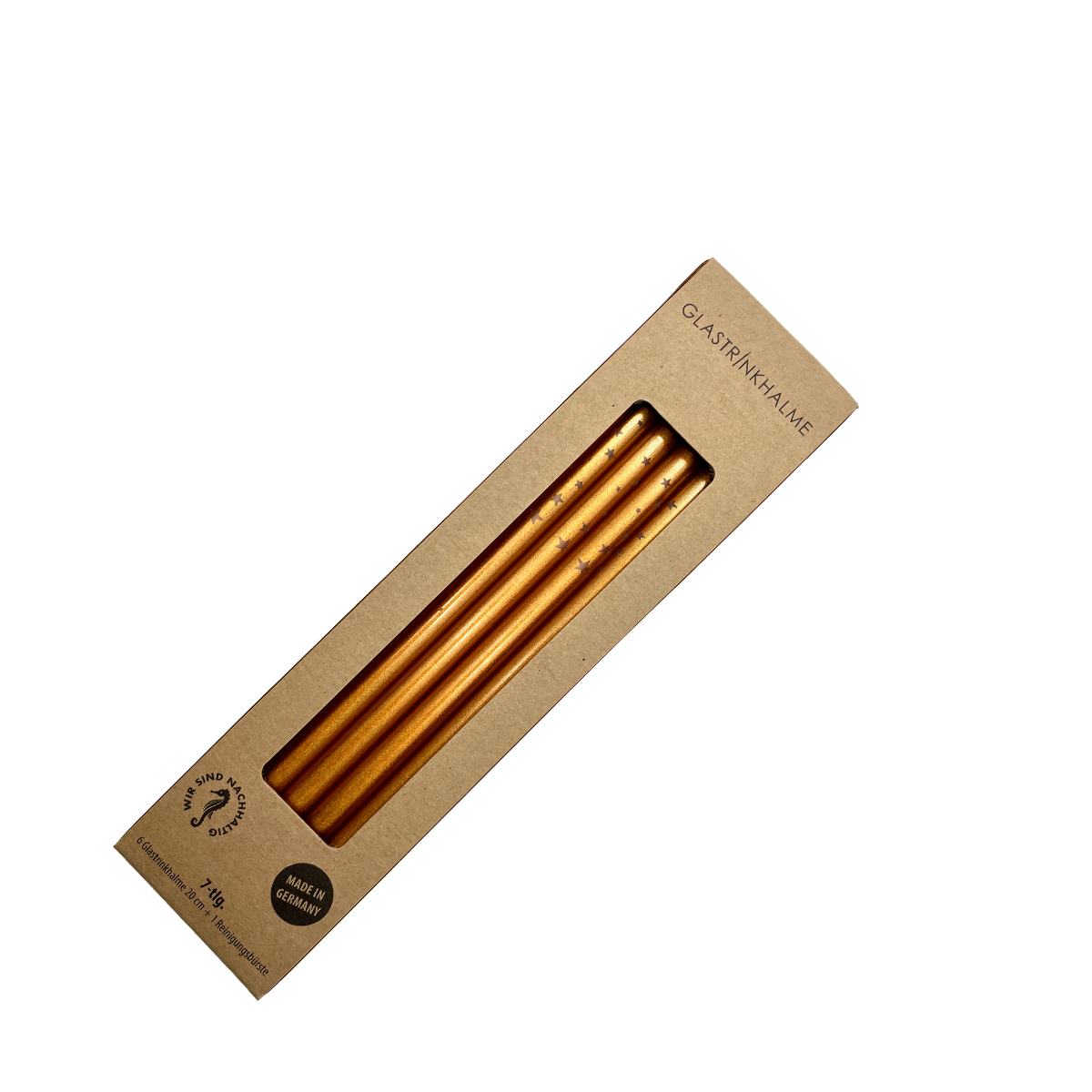 6 Kupfer farbige Glastrinkhalme mit Gravur (20 cm)
