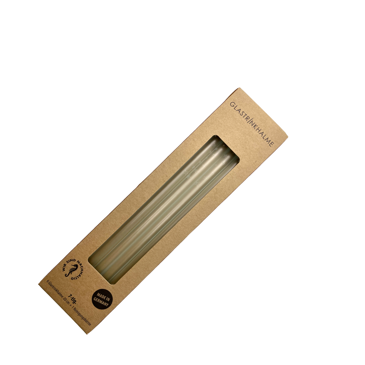 6 weiß-satinierte Glastrinkhalme mit Gravur (20 cm)