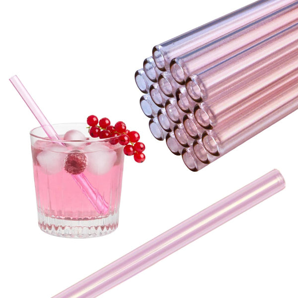 50 Glastrinkhalme in Rosa (15 cm) + Reinigungsbürste ohne oder mit Gravur