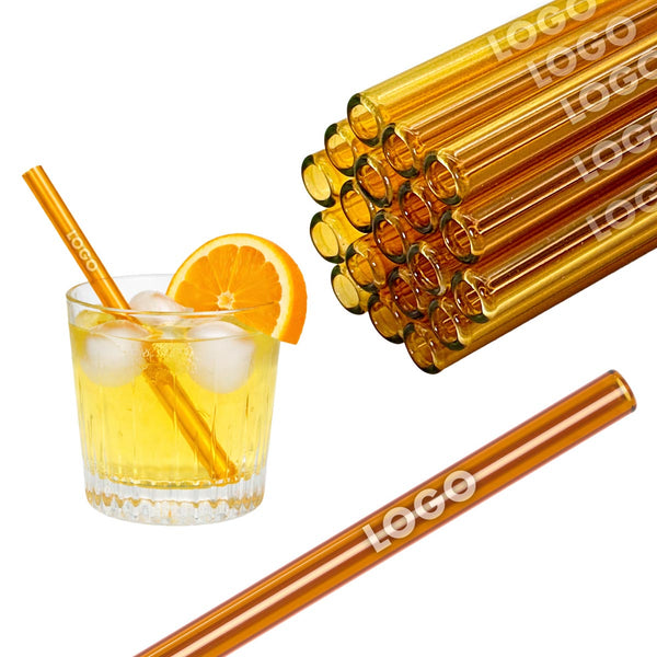 50 Glastrinkhalme in Amber (15 cm) + Reinigungsbürste ohne oder mit Gravur