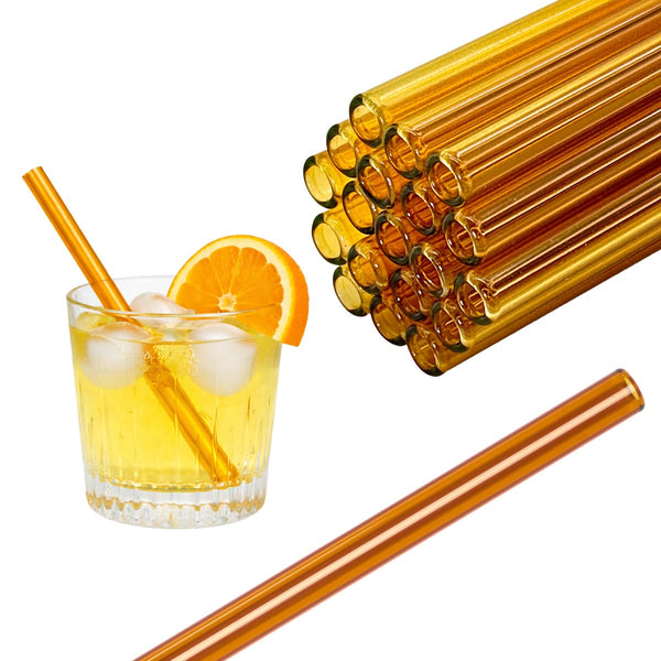 50 Glastrinkhalme in Amber (15 cm) + Reinigungsbürste ohne oder mit Gravur