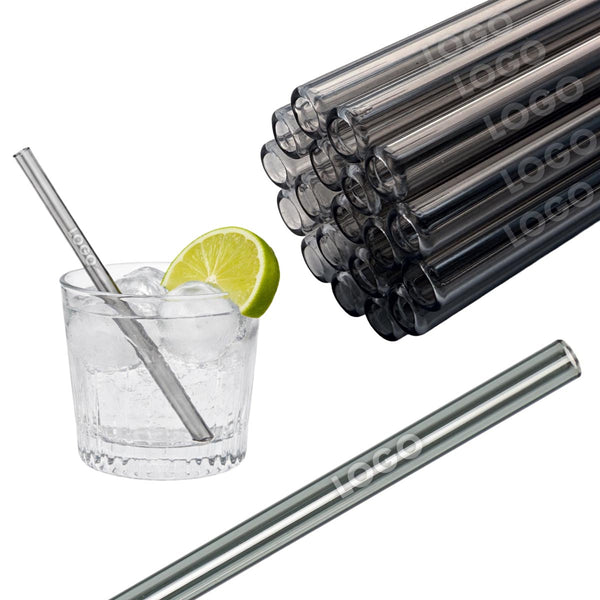 50 Glastrinkhalme in Grau (15 cm) + Reinigungsbürste ohne oder mit Gravur