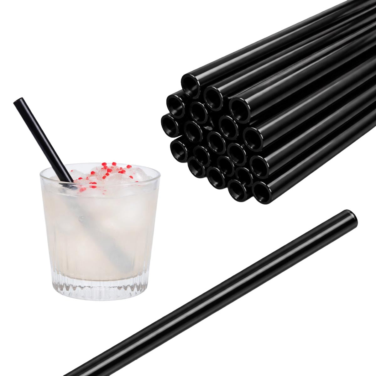 50 Glastrinkhalme in Schwarz (15 cm) + Reinigungsbürste ohne oder mit Gravur