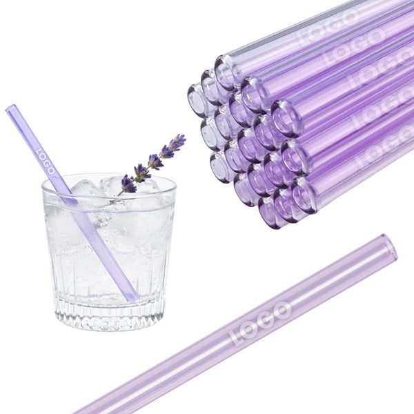 50 Glastrinkhalme in Lavendel (15 cm) + Reinigungsbürste ohne oder mit Gravur