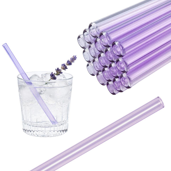 50 Glastrinkhalme in Lavendel (15 cm) + Reinigungsbürste ohne oder mit Gravur