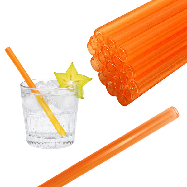 50 Glastrinkhalme in Neonorange (15 cm) + Reinigungsbürste ohne oder mit Gravur