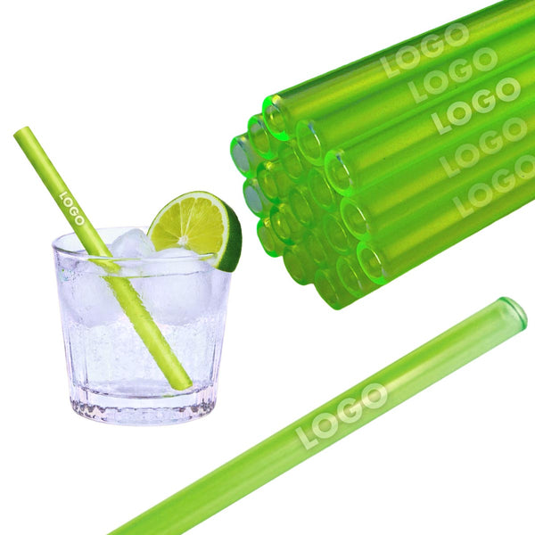 50 Glastrinkhalme in Neongrün (15 cm) + Reinigungsbürste ohne oder mit Gravur