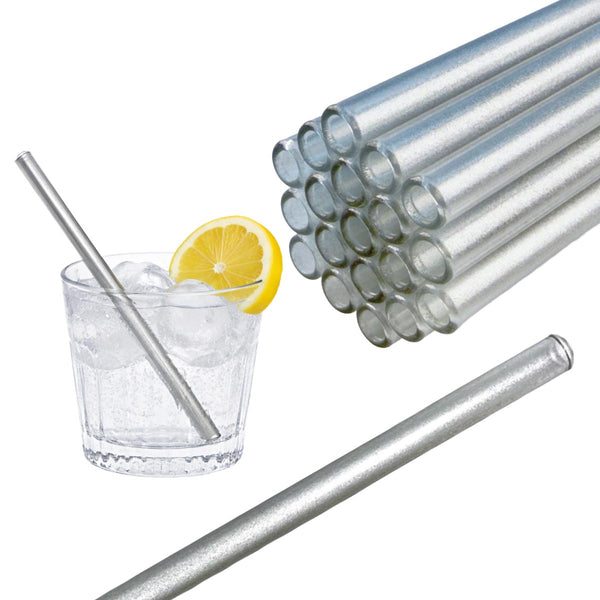 50 Glastrinkhalme in Silber (15 cm) + Reinigungsbürste ohne oder mit Gravur