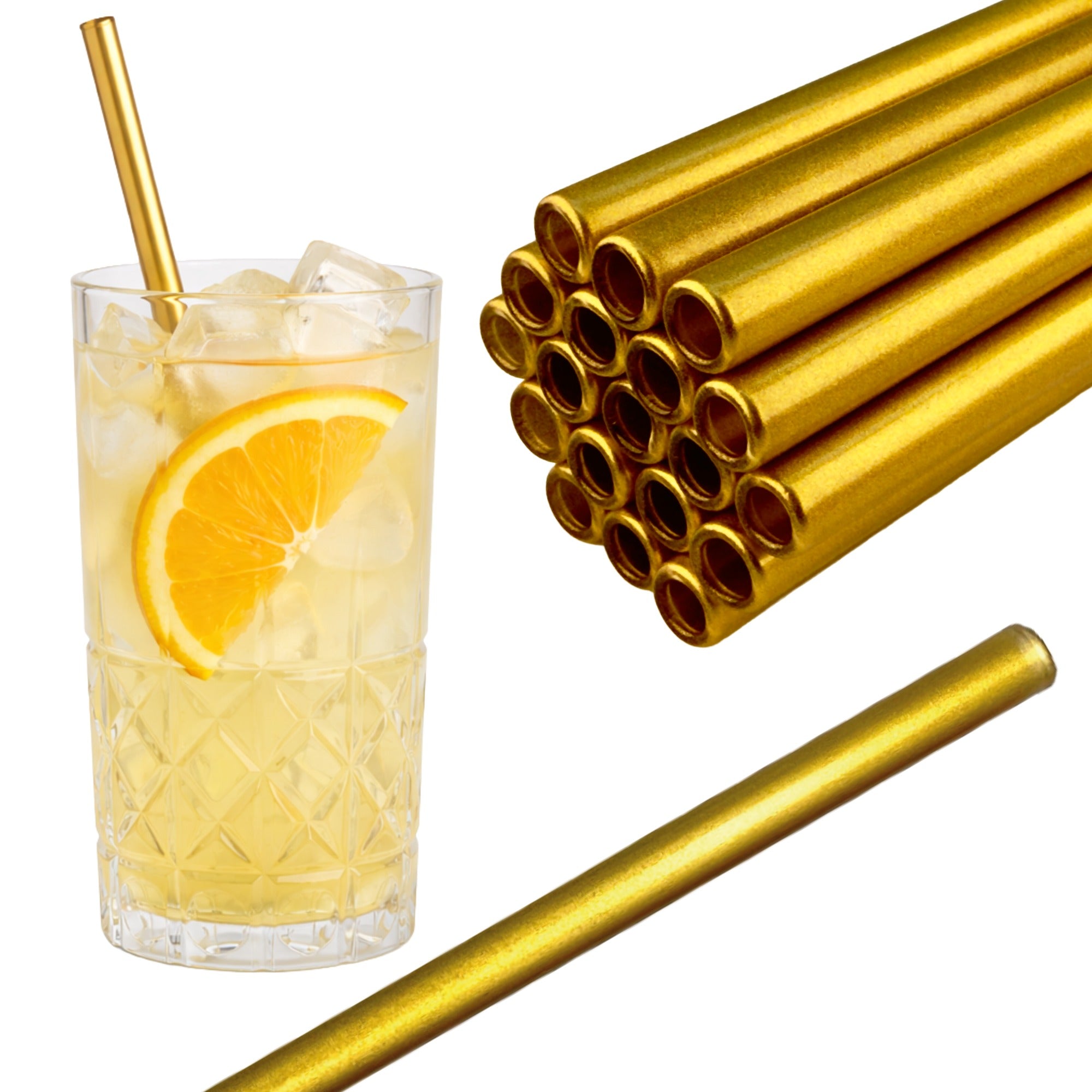 50 Glastrinkhalme in Gold oder Silber (23 cm) + Reinigungsbürste ohne oder mit Gravur