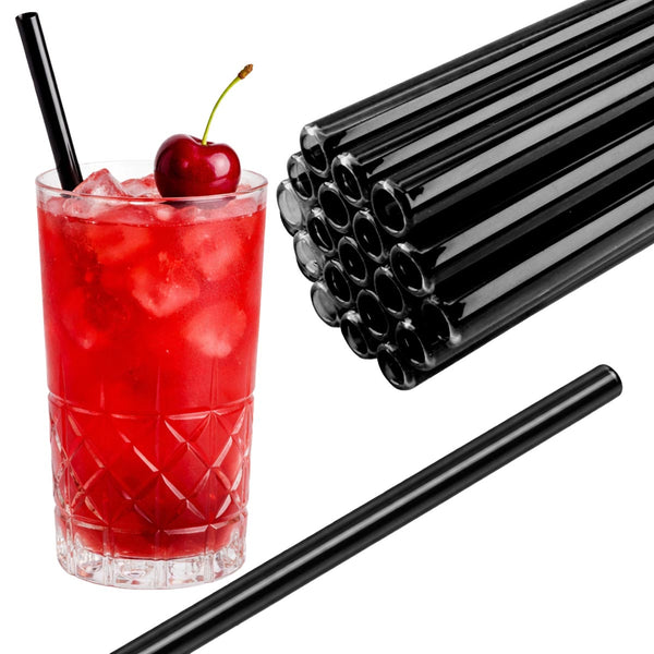 50 Glastrinkhalme in Schwarz transparent (23 cm) + Reinigungsbürste ohne oder mit Gravur