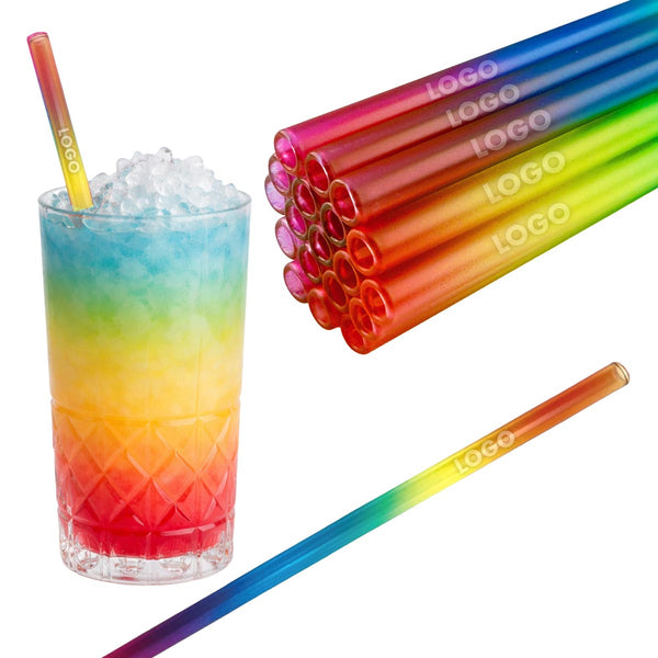 50 Glastrinkhalme in Regenbogen (20 cm) + Reinigungsbürste ohne oder mit Gravur
