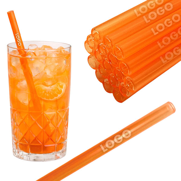 50 Glastrinkhalme in Neonorange (23 cm) + Reinigungsbürste ohne oder mit Gravur
