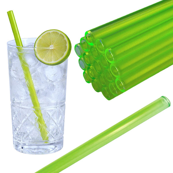 50 Glastrinkhalme in Neongrün (23 cm) + Reinigungsbürste ohne oder mit Gravur