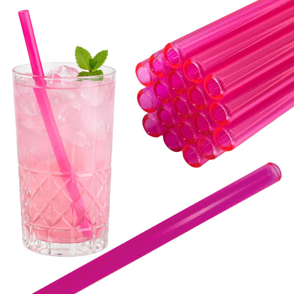 50 Glastrinkhalme in Neonpink (23 cm) + Reinigungsbürste ohne oder mit Gravur