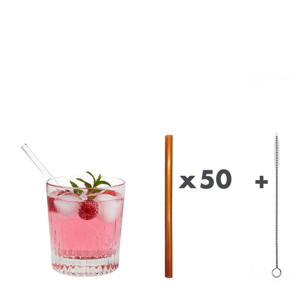 50 Glastrinkhalme in Kupfer (15 cm) + Reinigungsbürste ohne oder mit Gravur