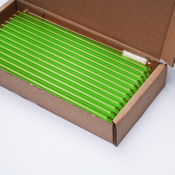 50 Glastrinkhalme in Neongrün (15 cm) + Reinigungsbürste ohne oder mit Gravur
