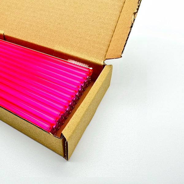 50 Glastrinkhalme in Neonpink (15 cm) + Reinigungsbürste ohne oder mit Gravur