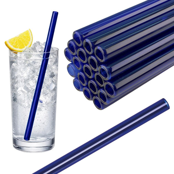 50 Glastrinkhalme in Kobaltblau (20 cm) + Reinigungsbürste ohne oder mit Gravur