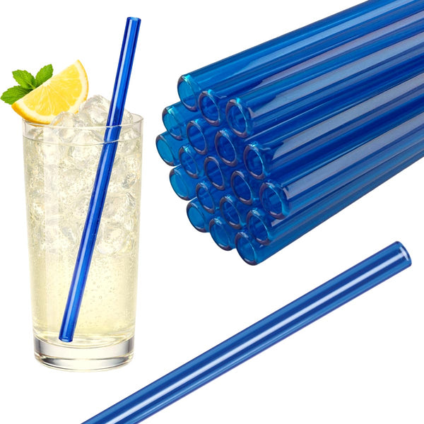 50 Glastrinkhalme in Blau (20 cm) + Reinigungsbürste ohne oder mit Gravur