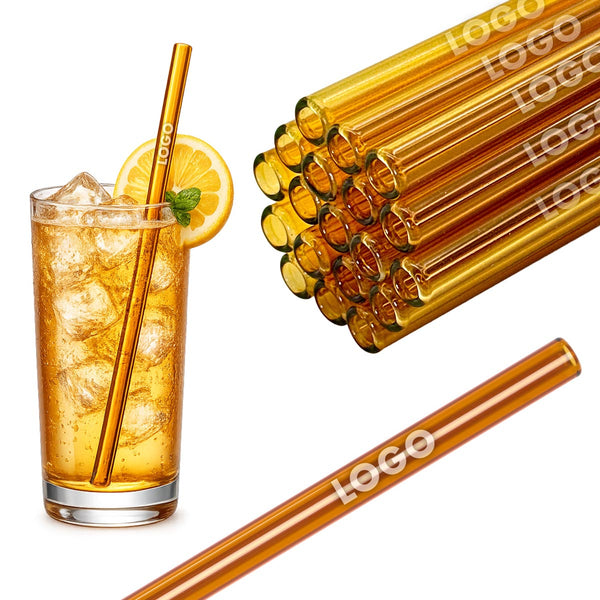 50 Glastrinkhalme in Amber (20 cm) + Reinigungsbürste ohne oder mit Gravur