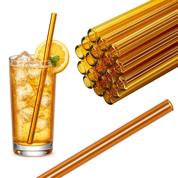 50 Glastrinkhalme in Amber (20 cm) + Reinigungsbürste ohne oder mit Gravur
