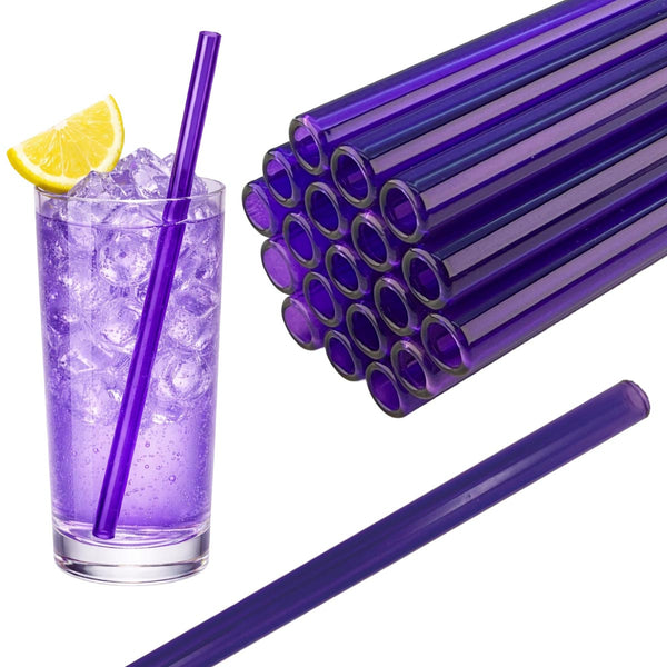50 Glastrinkhalme in Violett (20 cm) + Reinigungsbürste ohne oder mit Gravur