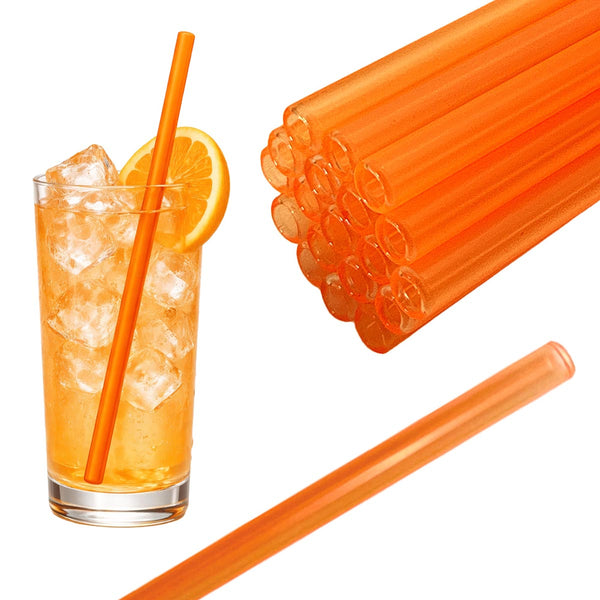 50 Glastrinkhalme in Neonorange (20 cm) + Reinigungsbürste ohne oder mit Gravur