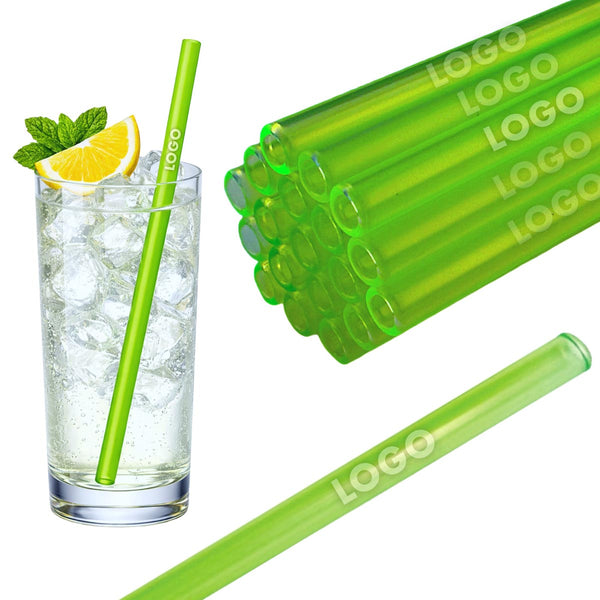 50 Glastrinkhalme in Neongrün (20 cm) + Reinigungsbürste ohne oder mit Gravur