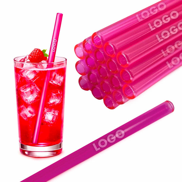 50 Glastrinkhalme in Neonpink (20 cm) + Reinigungsbürste ohne oder mit Gravur