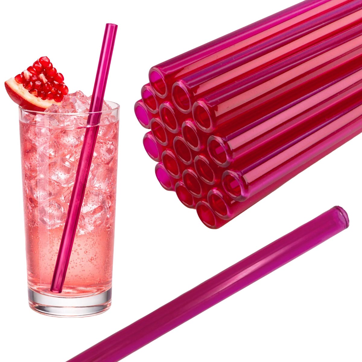 50 Glastrinkhalme in Magenta (20 cm) + Reinigungsbürste ohne oder mit Gravur