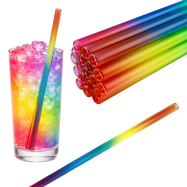 50 Glastrinkhalme in Regenbogen (20 cm) + Reinigungsbürste ohne oder mit Gravur