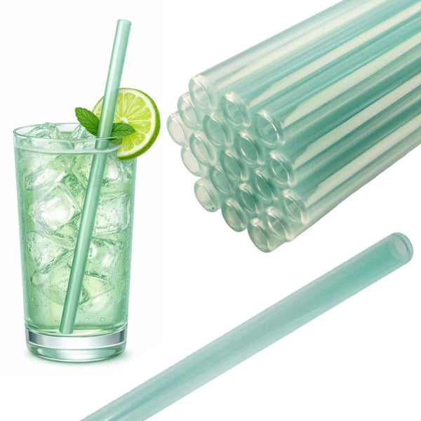 50 Glastrinkhalme in Mint (20 cm) + Reinigungsbürste ohne oder mit Gravur