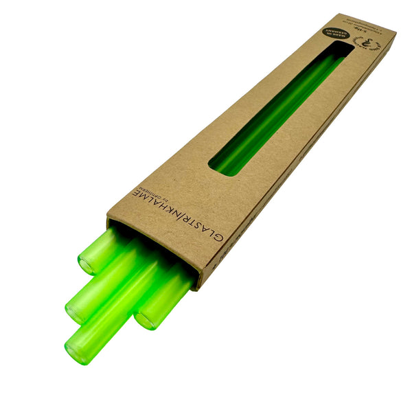 4 neongrüne Glastrinkhalme (20 cm) + Reinigungsbürste