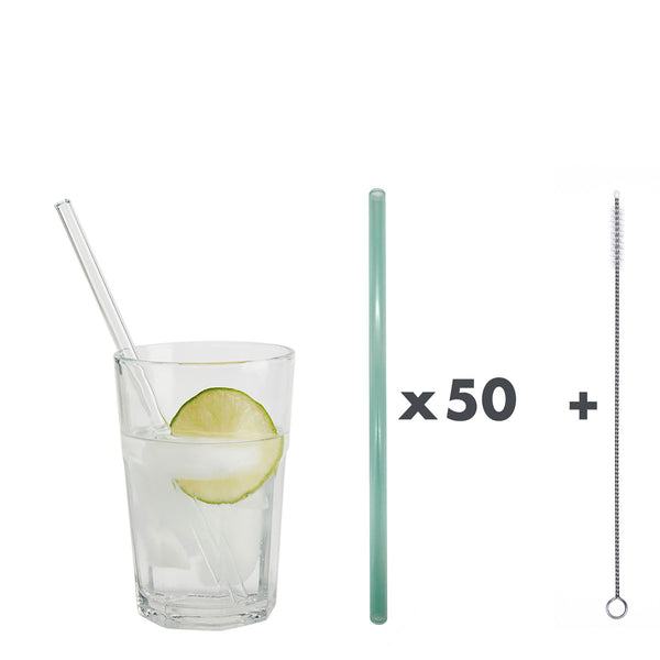50 Glastrinkhalme in Mint (20 cm) + Reinigungsbürste ohne oder mit Gravur