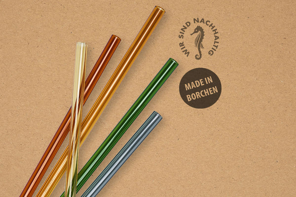 Glastrinkhalme by Optitherm, Wir sind nachhaltig, Made in Borchen, Glastrinkhalme farbig, gelb, rot, orange, grün, blau, Glashalm, Halm, Trinkhalm, Strohhalm