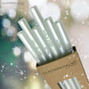 6 Weiß-satinierte Glastrinkhalme mit Gravur (20 cm) "Weihnachtliche Motive" + Reinigungsbürste