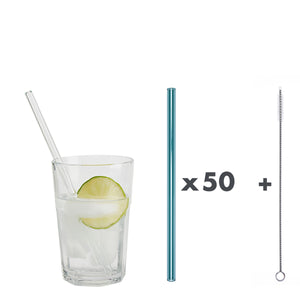 Unser 20 cm langer Standard-Glastrinkhalm passt in jedes Trinkglas - ein echter „Tausendsassa“ also! Ob Longdrink, Saftschorle, Wasser oder Softdrink: der 20 cm lange Tausendsassa freut sich über jede Erfrischung!  Im Set enthalten sind 50 blaugrüne Glastrinkhalme (20 cm, gerade) in einer sicheren Verpackung und eine Reinigungsbürste aus Nylon oder Baumwolle.  Produktmaße Länge: 20 cm  Durchmesser: 8 mm