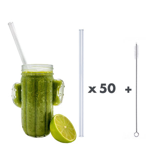 Unser „Extra Smoothie“ eignet sich auch für den großen Durst - denn mit einer Länge von 23 cm und einem Durchmesser von ø 10 mm passen diese Glastrinkhalme perfekt in große Cocktailgläser und Smoothies!  Im Set enthalten sind 50 klare Glastrinkhalme (23 cm, ø 10 mm, gerade) in einer sicheren Verpackung und eine Reinigungsbürste aus Nylon oder Baumwolle.  Produktmaße Länge: 23 cm  Durchmesser: 10 mm