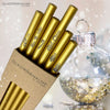 6 Silber Glastrinkhalme mit Gravur (20 cm) "Weihnachtliche Motive" + Reinigungsbürste