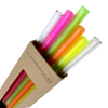 6 Neon Glastrinkhalme mit Gravur (20 cm) "Weihnachtliche Motive" + Reinigungsbürste