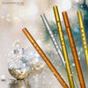 6 Perlmutt farbige Glastrinkhalme mit Gravur (20 cm) "Schneeflocken" + Reinigungsbürste